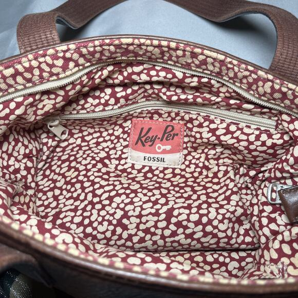 Fossil Key Per Coated Canvas Floral Satchel Hand Shoulder Bag Purse 11" x 13" - Picture 6 of 7